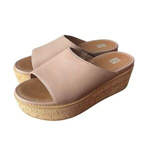 FitFlop FT5137 Eloise Cork Leather Wedge Slides Pink Women’s Size 9